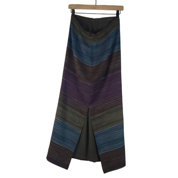 Skirt Maxi Slender Lined Multi Color Blended Stripes Rows Across Slit One side - Picture 9 of 9